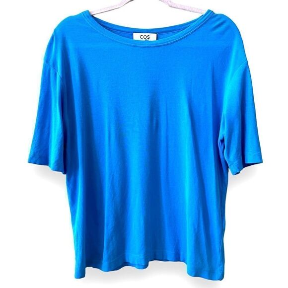 COS Top Size XL-L Blue 100% Cotton Short Sleeve - Picture 1 of 7